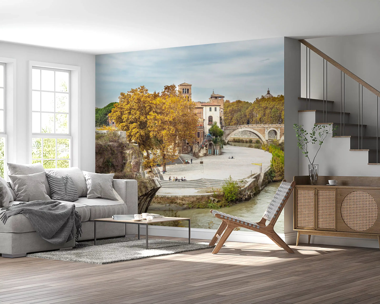 Wandbild Historische Flussufer von Rom