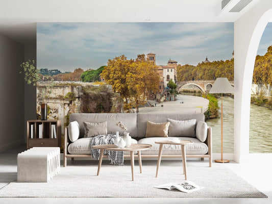 Wandbild Historische Flussufer von Rom