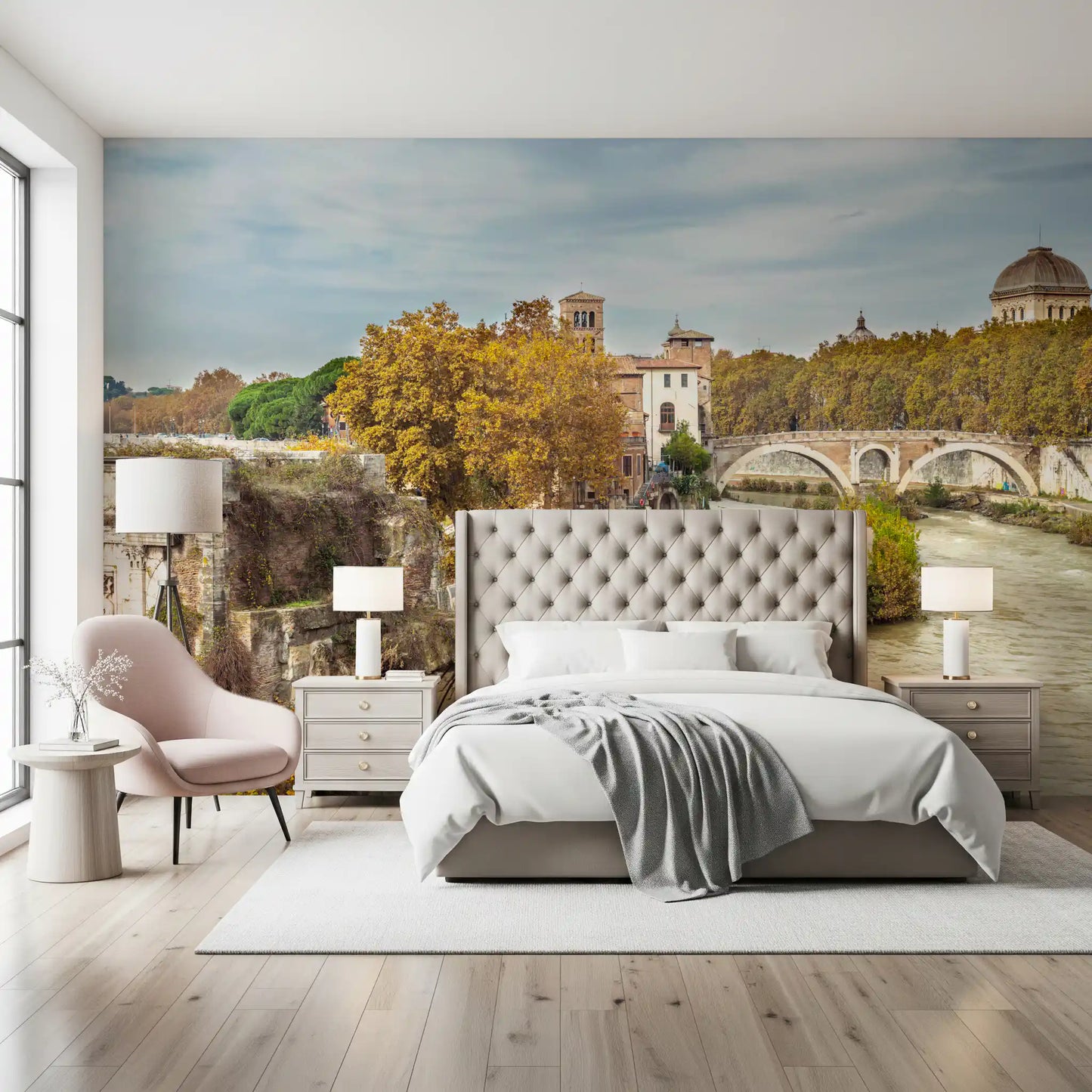Wandbild Historische Flussufer von Rom