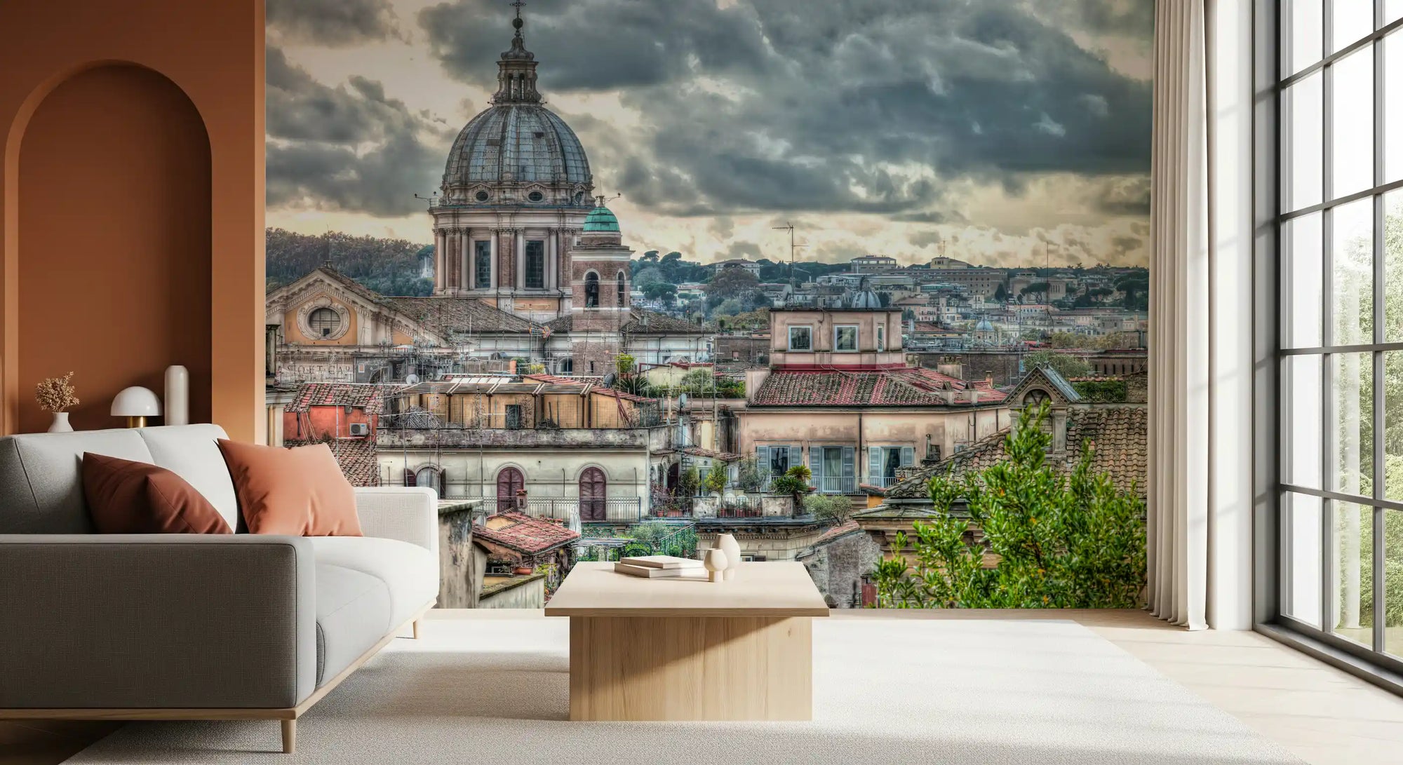Rome rooftops and dome wall mural set in a living room GD10953

