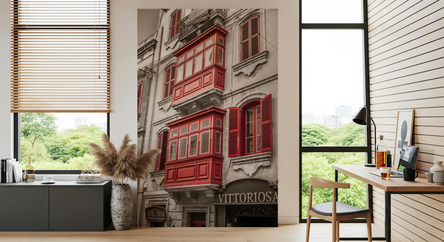 Wandbild Rote Maltesische Balkone von Vittoriosa
