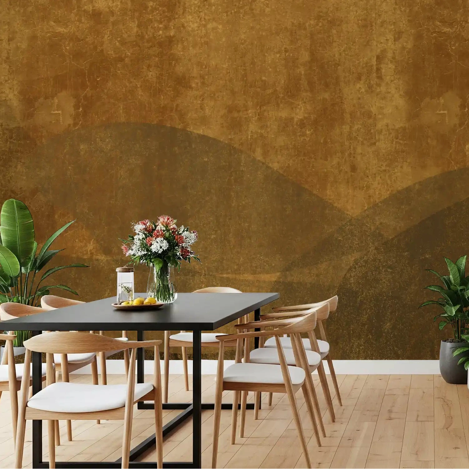 Earthy Tuscan Slopes Textured wall mural warms a dining room GD10961
