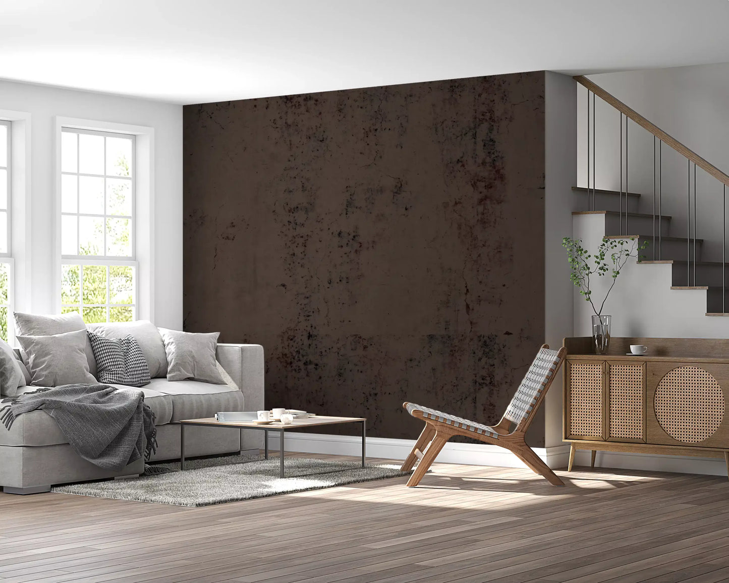 Stimmungsvolles antikes dunkelbraunes Putz-Wandbild