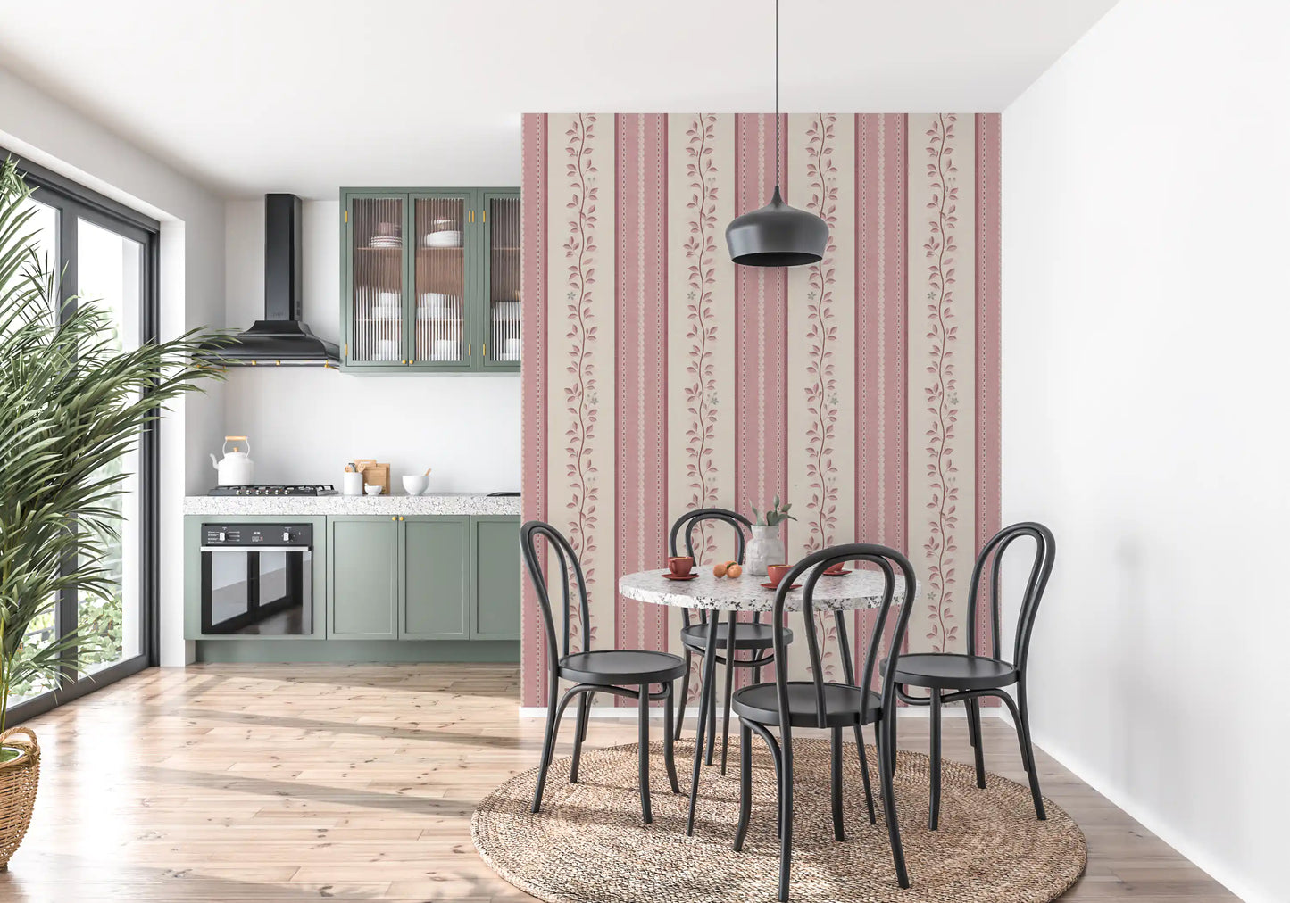 Carta da parati in lino con pannello di fogliame rampicante romantico⁠