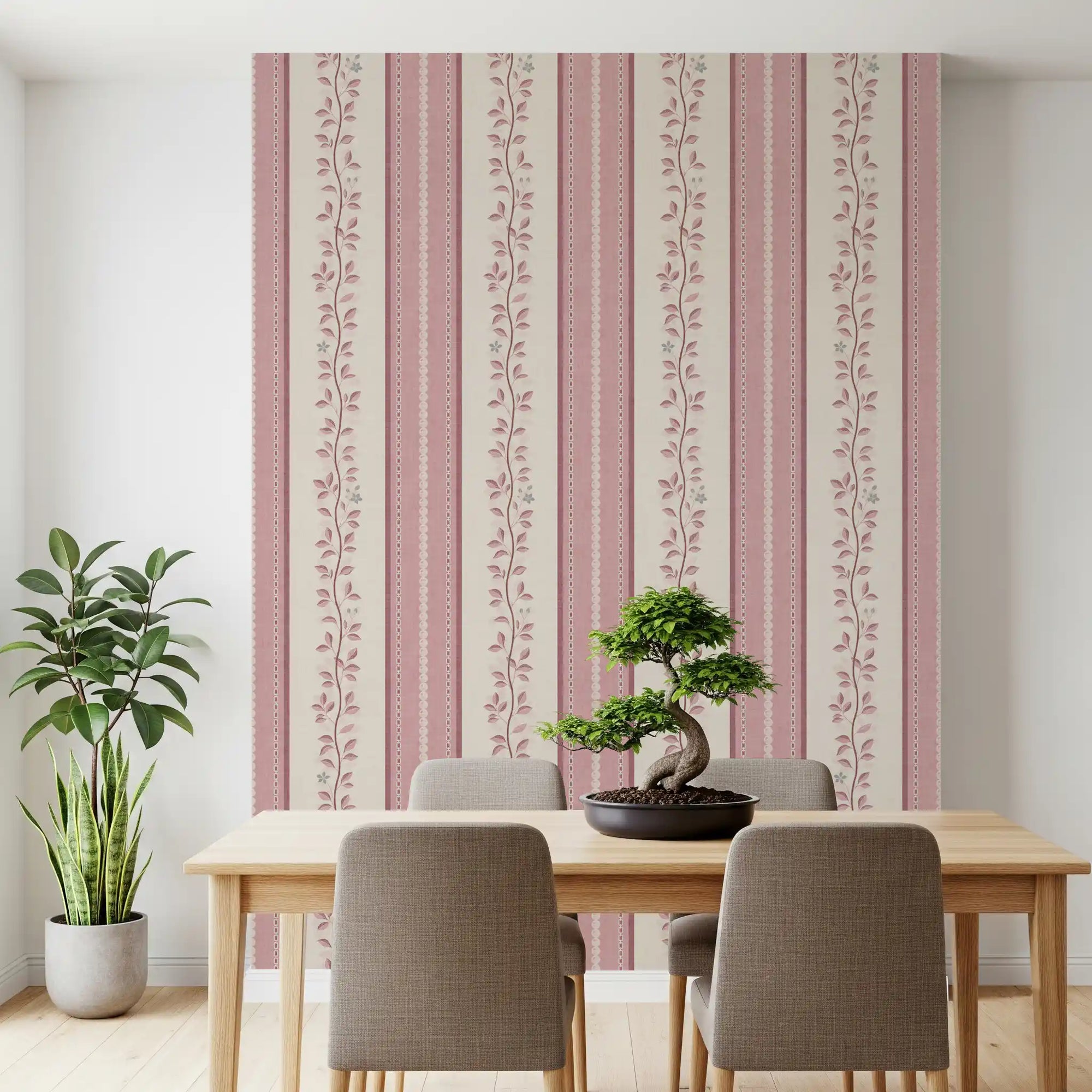 Trailing rose leaves over a dining room wallpaper, GD10967
