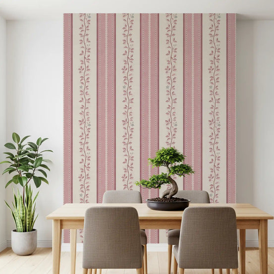 Trailing rose leaves over a dining room wallpaper, GD10967
