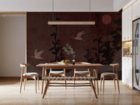 Chinoiserie Nightfall med svævende traner vægmaleri