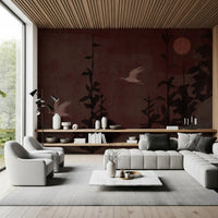Chinoiserie Nightfall med svævende traner vægmaleri