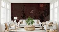 Chinoiserie Nightfall med svævende traner vægmaleri