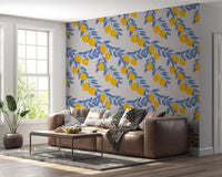 Lemon Branches Blue Leaves Wallpaper⁠