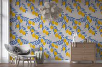 Lemon Branches Blue Leaves Wallpaper⁠