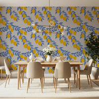Lemon Branches Blue Leaves Wallpaper⁠