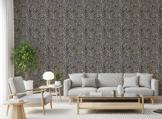 Classical Woodland Foliage wallpaper filling an airy living room GD10980
