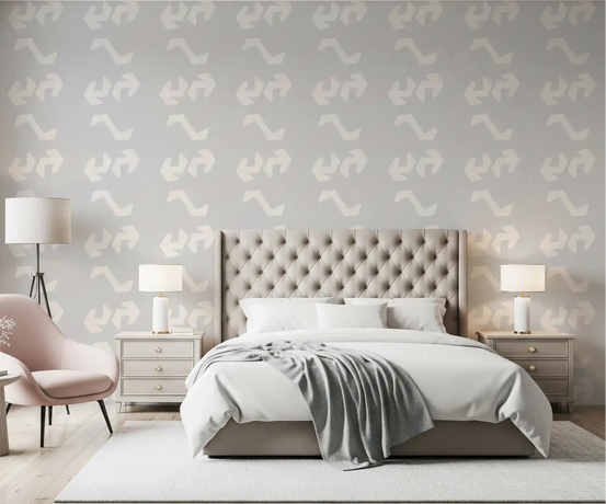 Bedroom set with cream primitive shapes on slate, Playful wallpaper GD10986
