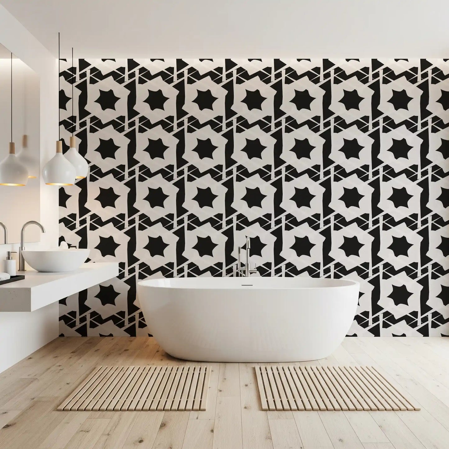 Tapeten mit ineinandergreifender monochromatischer Geometrie