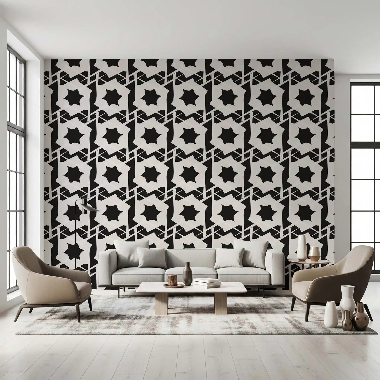 Tapeten mit ineinandergreifender monochromatischer Geometrie