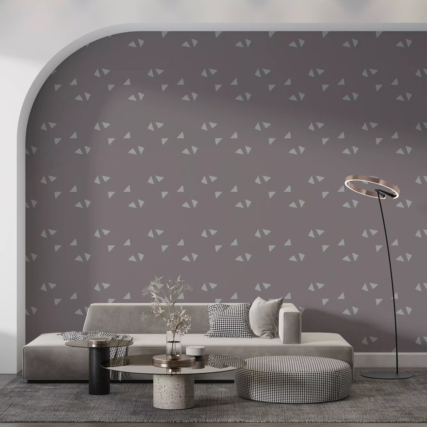 Tapet cu triunghiuri minimaliste scandinave în nuanță moale de mauve⁠