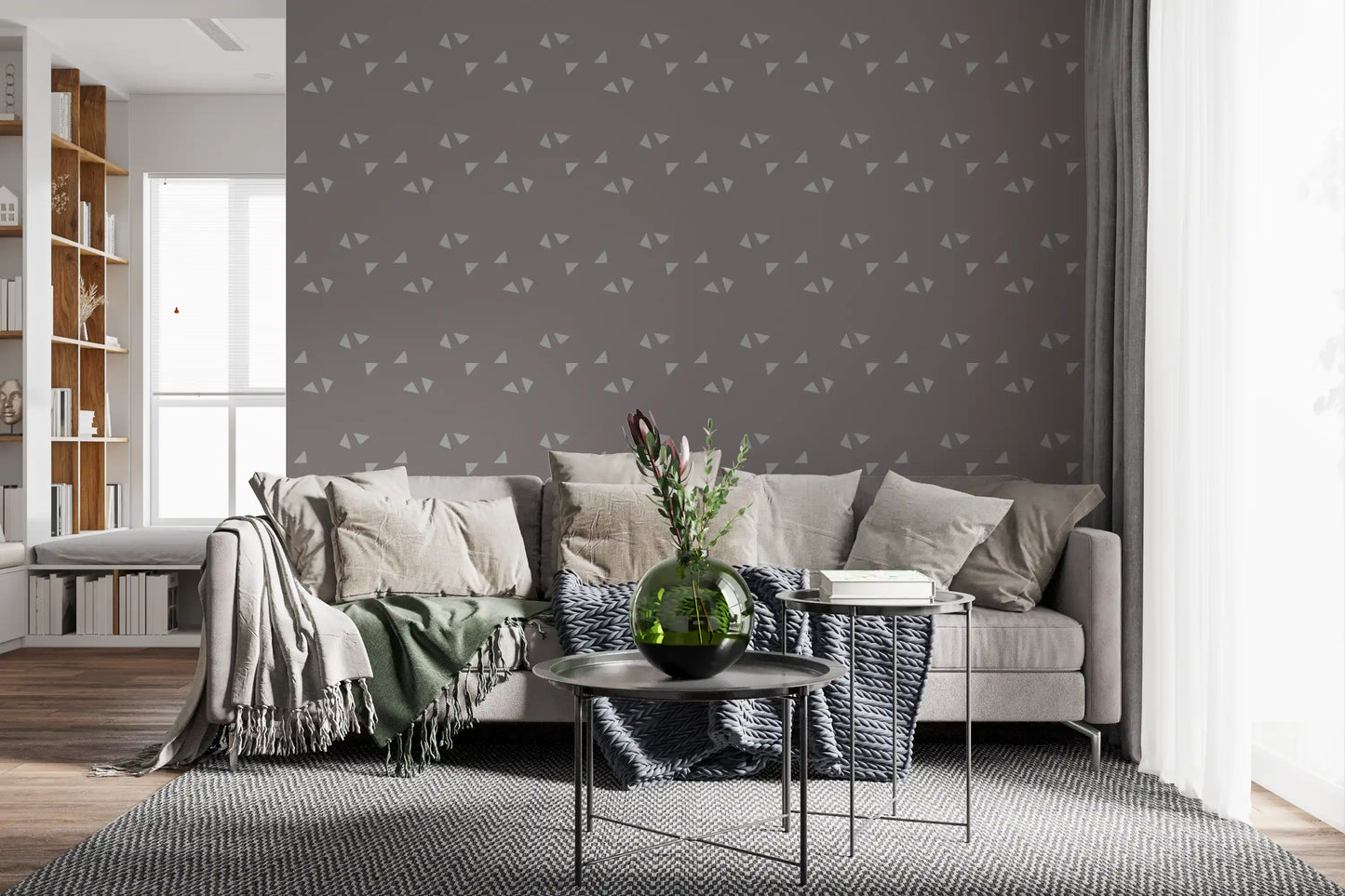 Tapet cu triunghiuri minimaliste scandinave în nuanță moale de mauve⁠