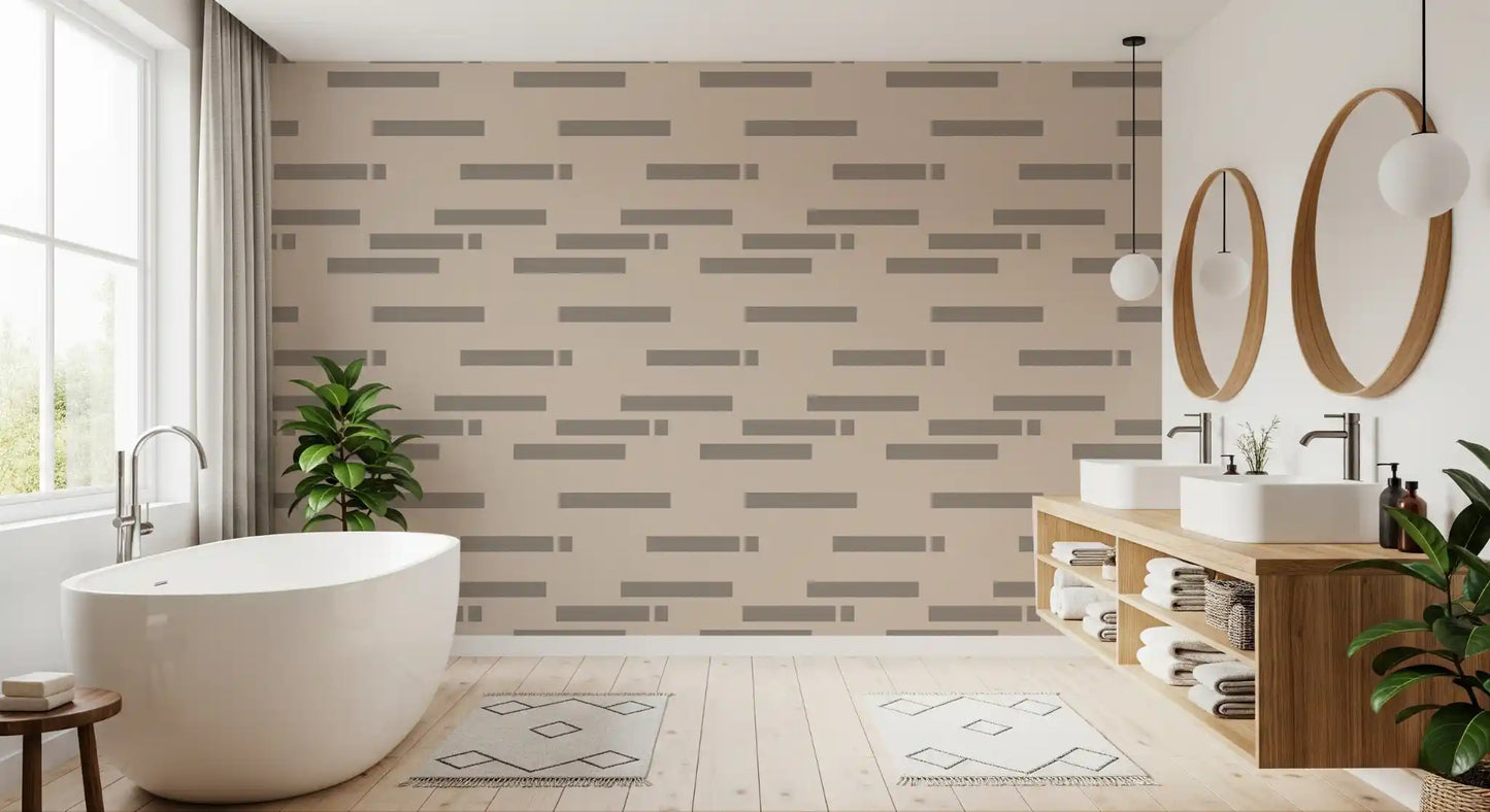 Minimalistischer Linear Rhythm in Taupe und Schiefer Tapete⁠