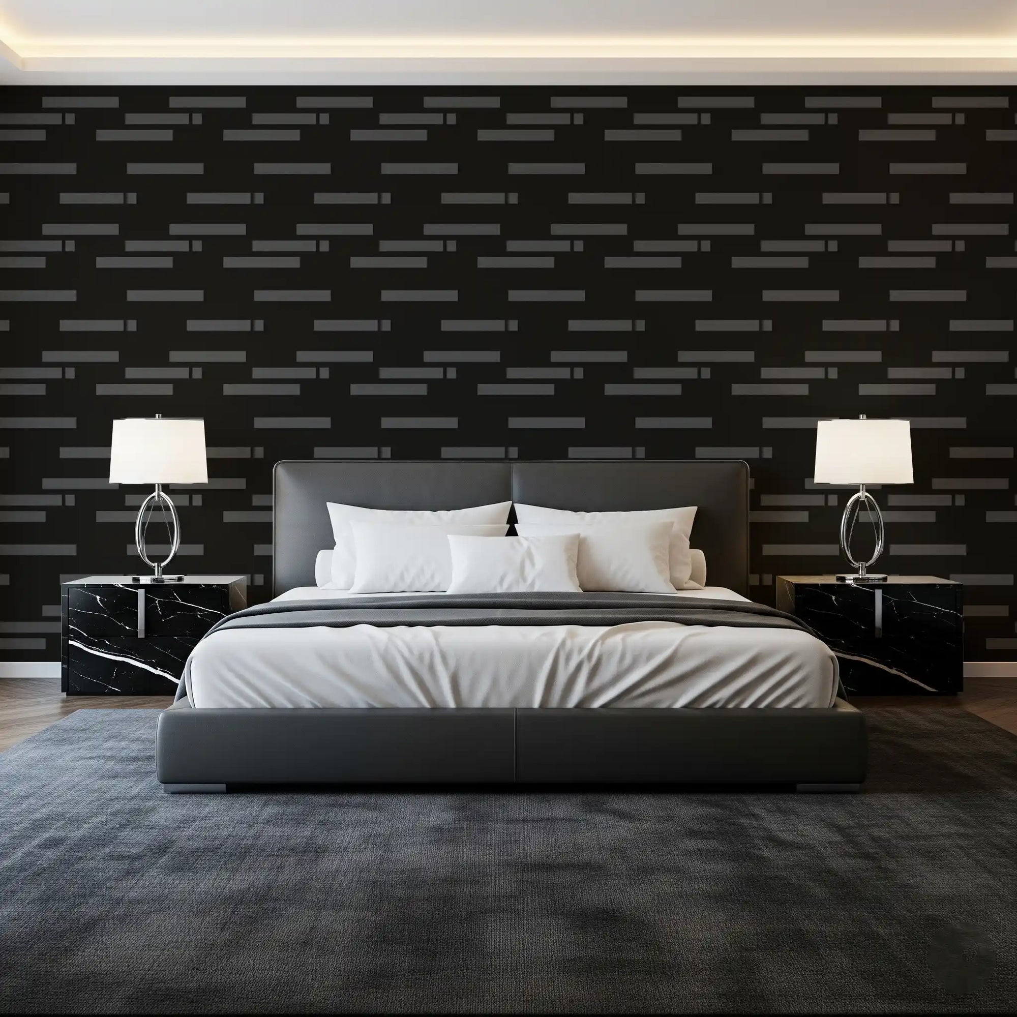 Bedroom turns bold with the Abstract Urban Minimalist Brick wallpaper GD10993