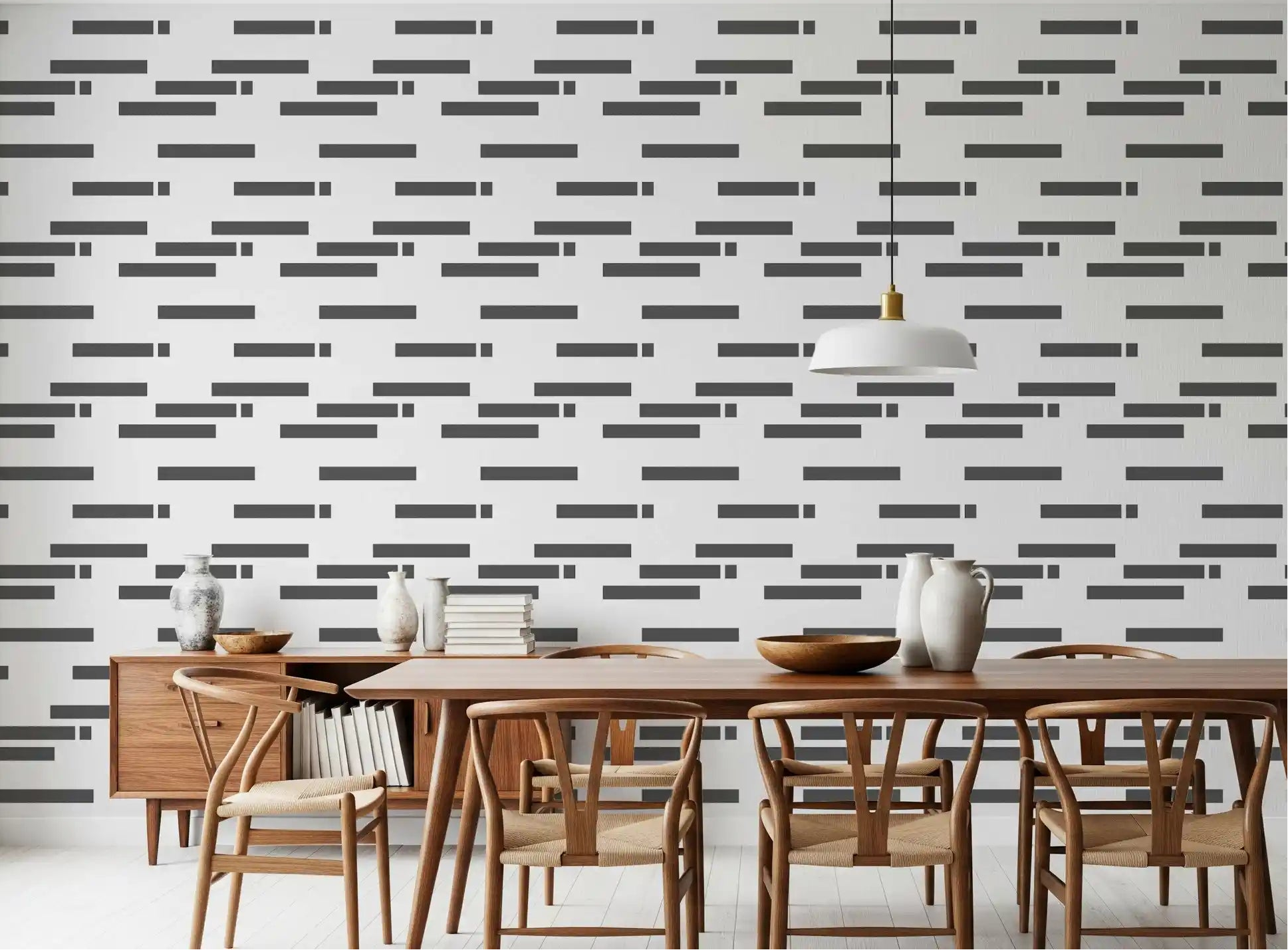 Dining room styled with Industrial Slate linear blocks wallpaper GD10995