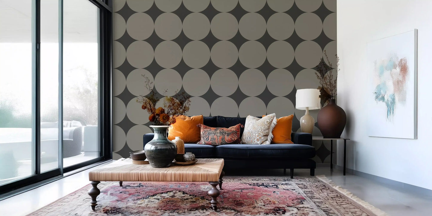Symmetrische Mid-Century Bögen und Sterne Tapete