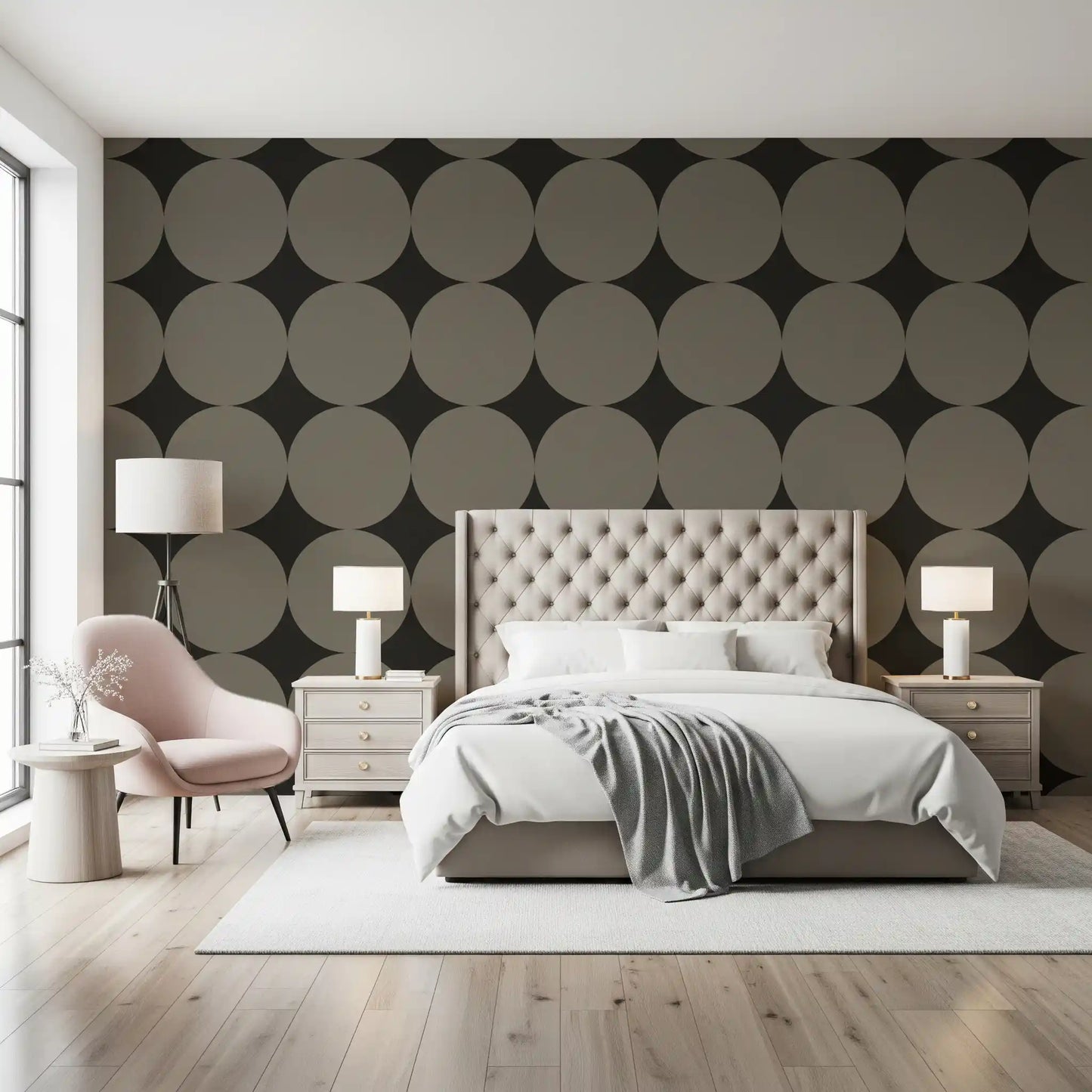 Symmetrische Mid-Century Bögen und Sterne Tapete