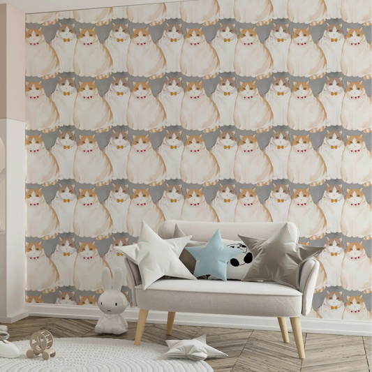 Ginger and cream cats patterning a cheerful kids' room in wallpaper, GD10998

