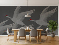Wandbild Orientalischer Kranichflug in Schiefer und Gold