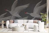 Wandbild Orientalischer Kranichflug in Schiefer und Gold