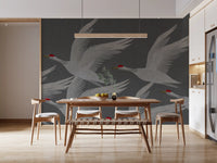 Wandbild Orientalischer Kranichflug in Schiefer und Gold