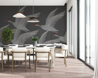 Wandbild Orientalischer Kranichflug in Schiefer und Gold