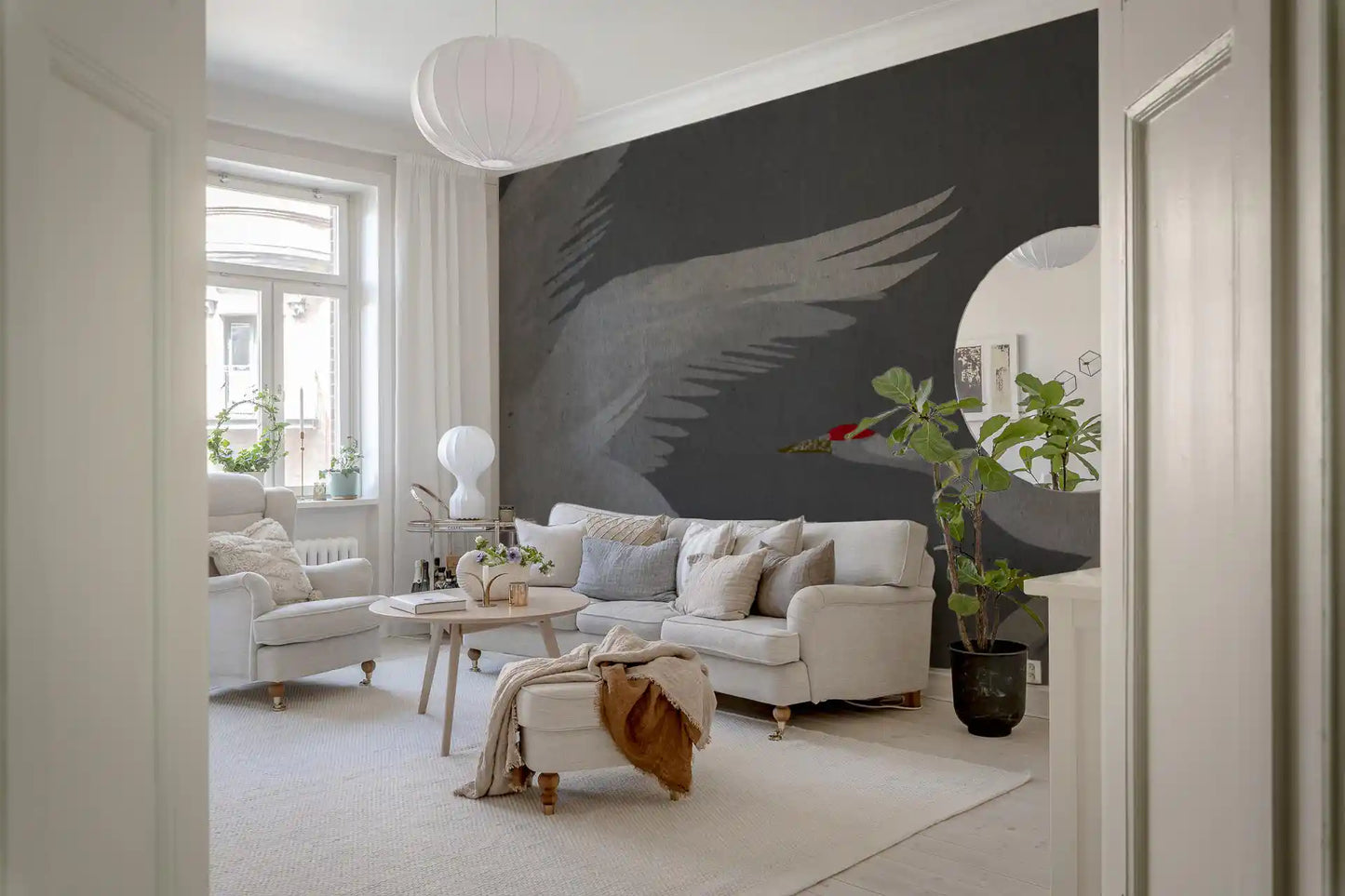 Wandbild Orientalischer Kranichflug in Schiefer und Gold