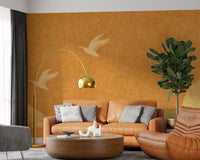 Wandbild Himmlische goldene Kraniche über friedlichen Hügeln