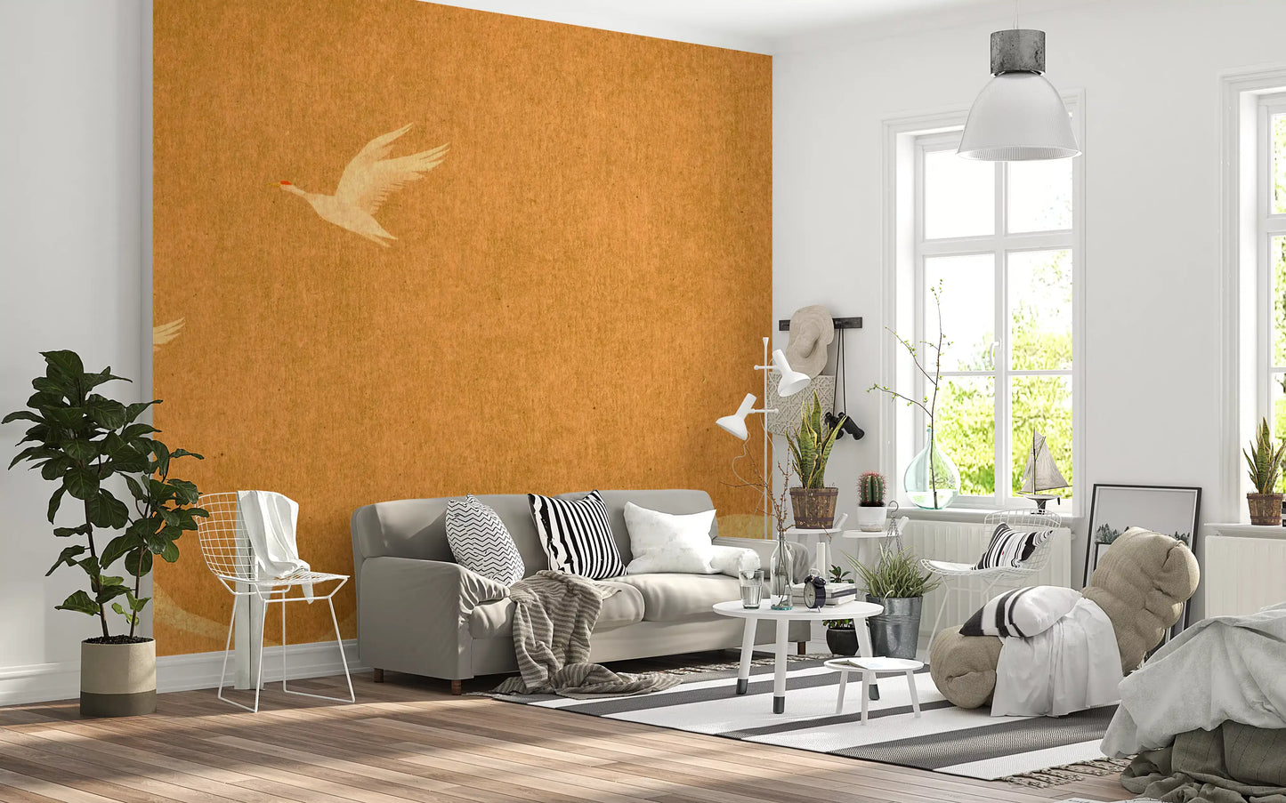 Wandbild Himmlische goldene Kraniche über friedlichen Hügeln
