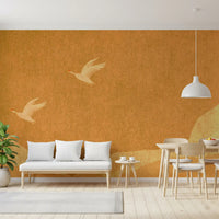Wandbild Himmlische goldene Kraniche über friedlichen Hügeln