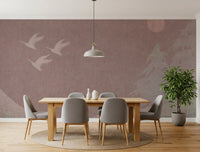 Minimalistiske japanske traner i blush mauve vægmaleri