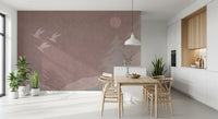 Minimalistiske japanske traner i blush mauve vægmaleri
