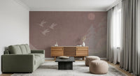 Minimalistiske japanske traner i blush mauve vægmaleri
