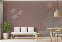 Minimalistiske japanske traner i blush mauve vægmaleri