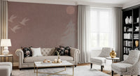 Minimalistiske japanske traner i blush mauve vægmaleri