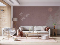 Minimalistiske japanske traner i blush mauve vægmaleri