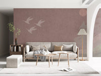 Minimalistiske japanske traner i blush mauve vægmaleri