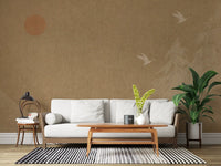 Minimalistisches Wandbild mit orientalischer Sonne und Kiefern