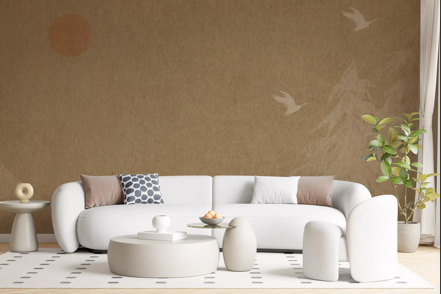 Minimalistisches Wandbild mit orientalischer Sonne und Kiefern