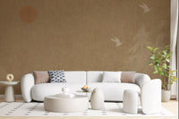 Minimalistisches Wandbild mit orientalischer Sonne und Kiefern