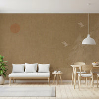 Minimalistisches Wandbild mit orientalischer Sonne und Kiefern