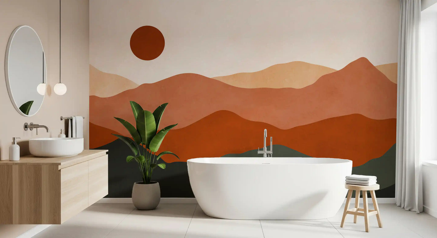 Murale da parete Tramonto Colline di Terracotta e Sole Ocra