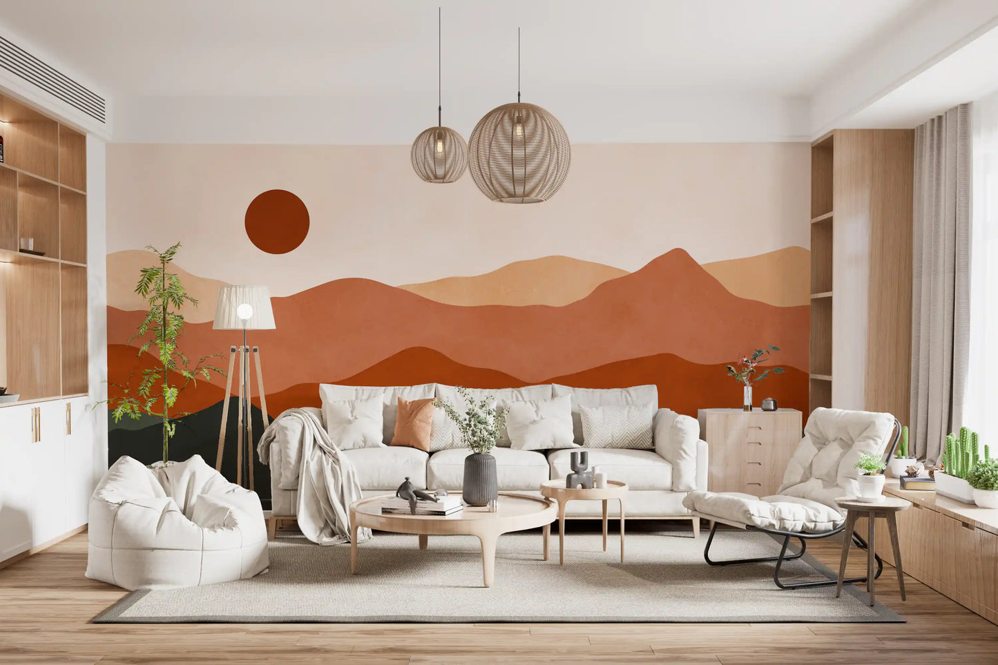 Murale da parete Tramonto Colline di Terracotta e Sole Ocra