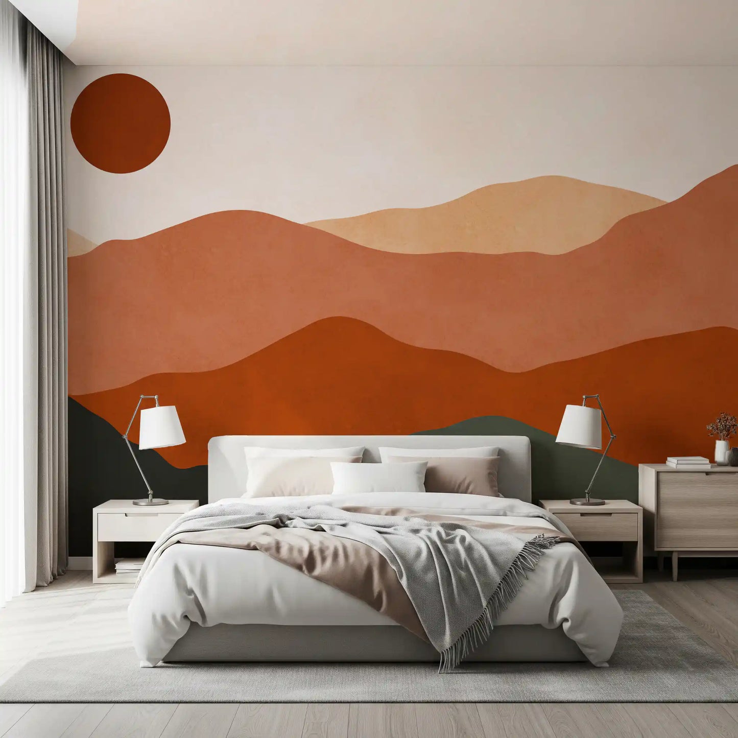 Murale da parete Tramonto Colline di Terracotta e Sole Ocra